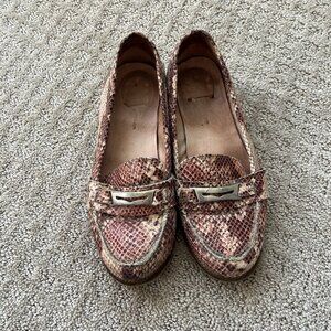 Kurt Geiger Loafers Snake Skin Print Silver Buckle Size 37 (6.5) Good Condition